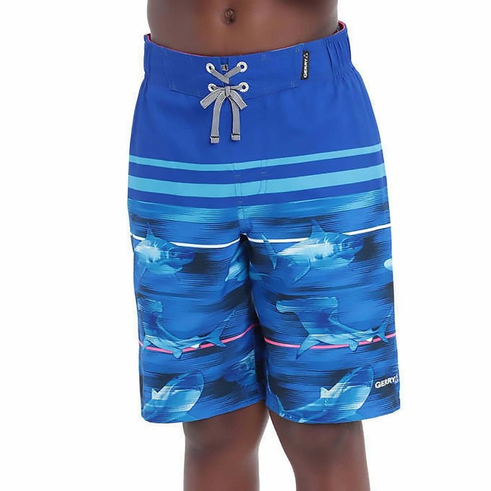 Gerry Youth Boy's 2 Pack Swim Short UPF50+ Swim Trunks, BLUE - BLUE, S 7/8